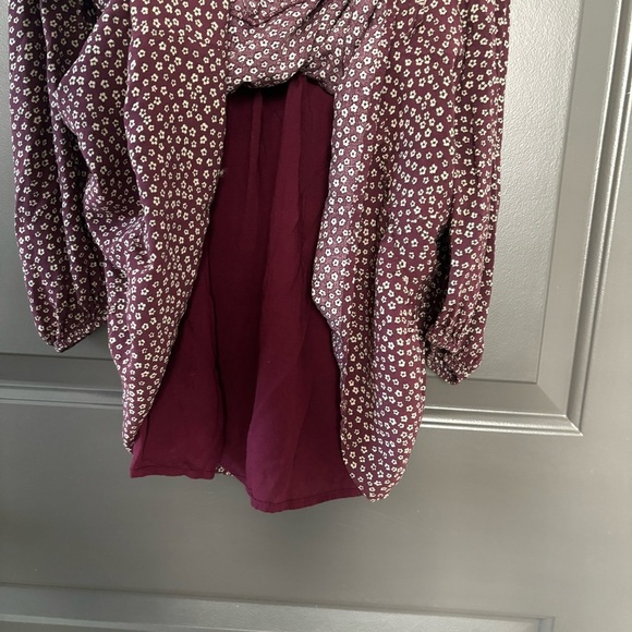 PAIGE Plum Cold Shoulder Drawstring Floral Long Sleeved Mini Dress with Lining - Picture 6 of 7